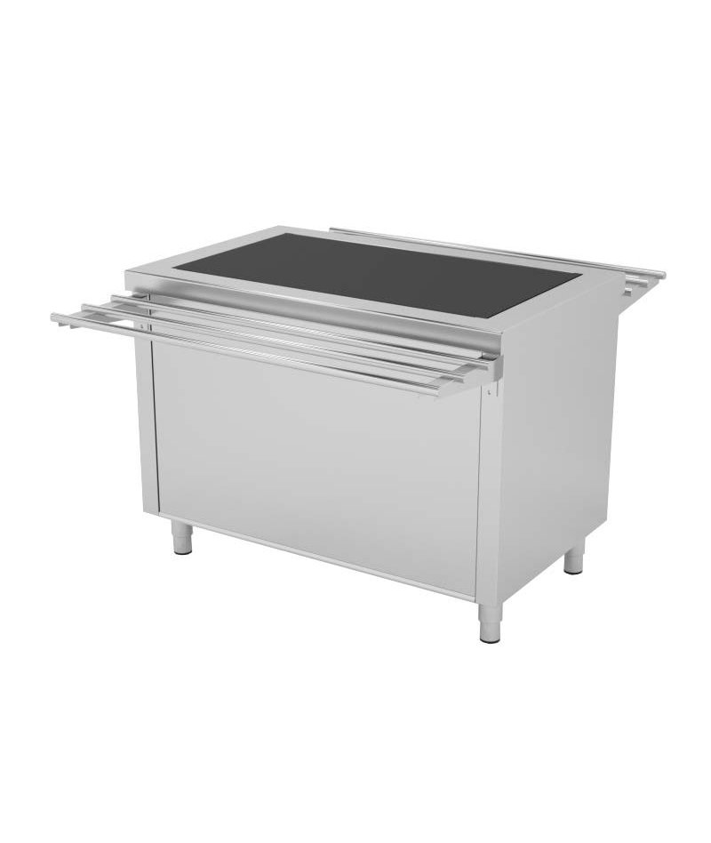 Mueble autoservicio self service con placa caliente vitrocerámica isla central