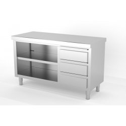 Mueble neutro central estándar estante intermedio abierto a 1 cara con módulo 3 cajones DERECHA FONDO 600 Dimensiones(mm): 1200x