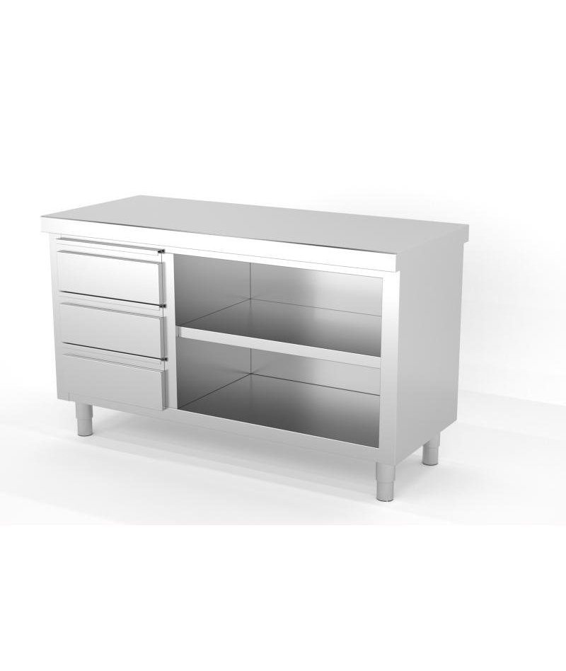 Mueble neutro central abierto por 1 cara con módulo de 3 cajones a la izquierda - Fondo 600