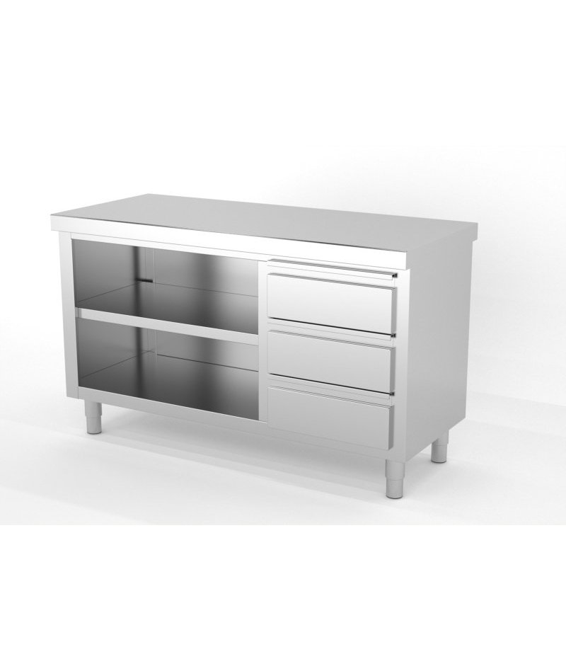 Mueble neutro central abierto por 1 cara con módulo de 3 cajones a la derecha - Fondo 700