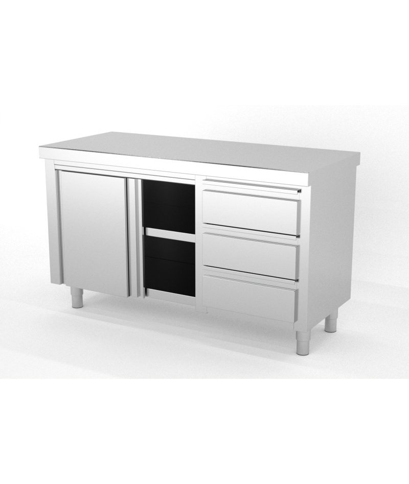 Mueble neutro central con puertas correderas con módulo de 3 cajones a la derecha - Fondo 700