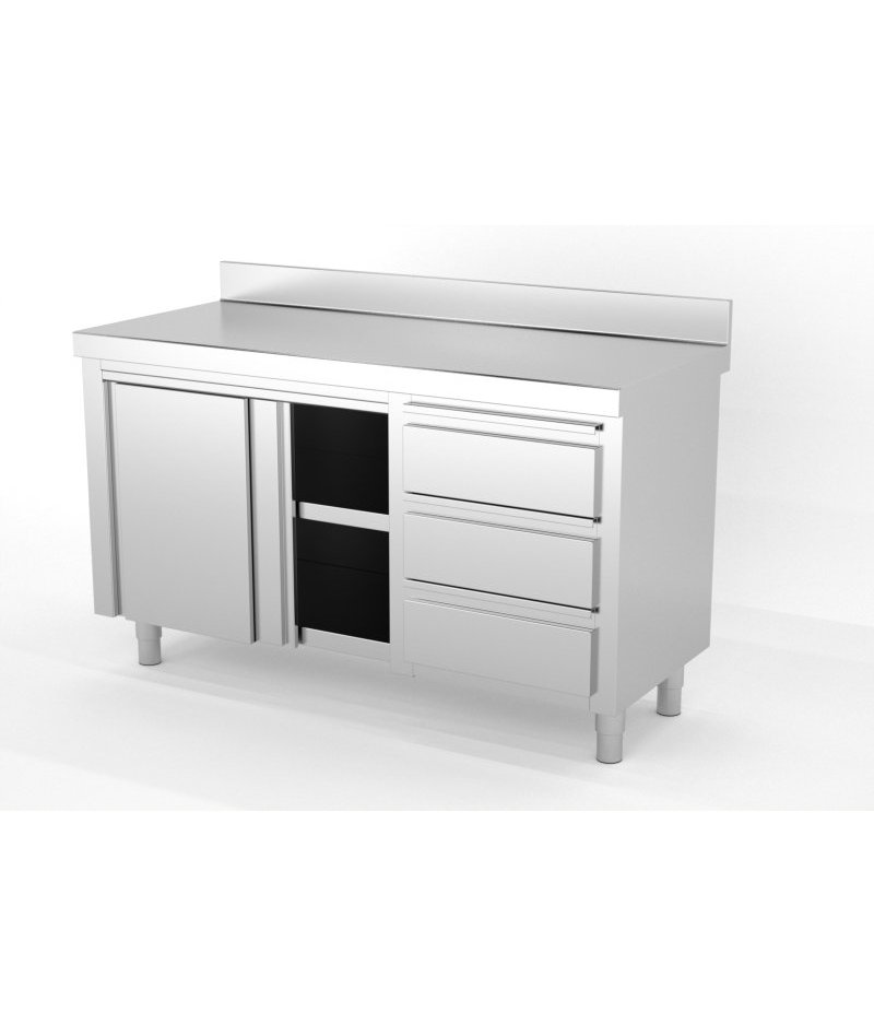 Mueble neutro mural con puertas correderas y módulo de 3 cajones a la derecha - Fondo 600