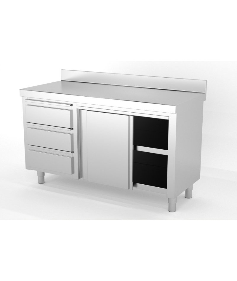 Mueble neutro mural con puertas correderas y módulo de 3 cajones a la izquierda - Fondo 600