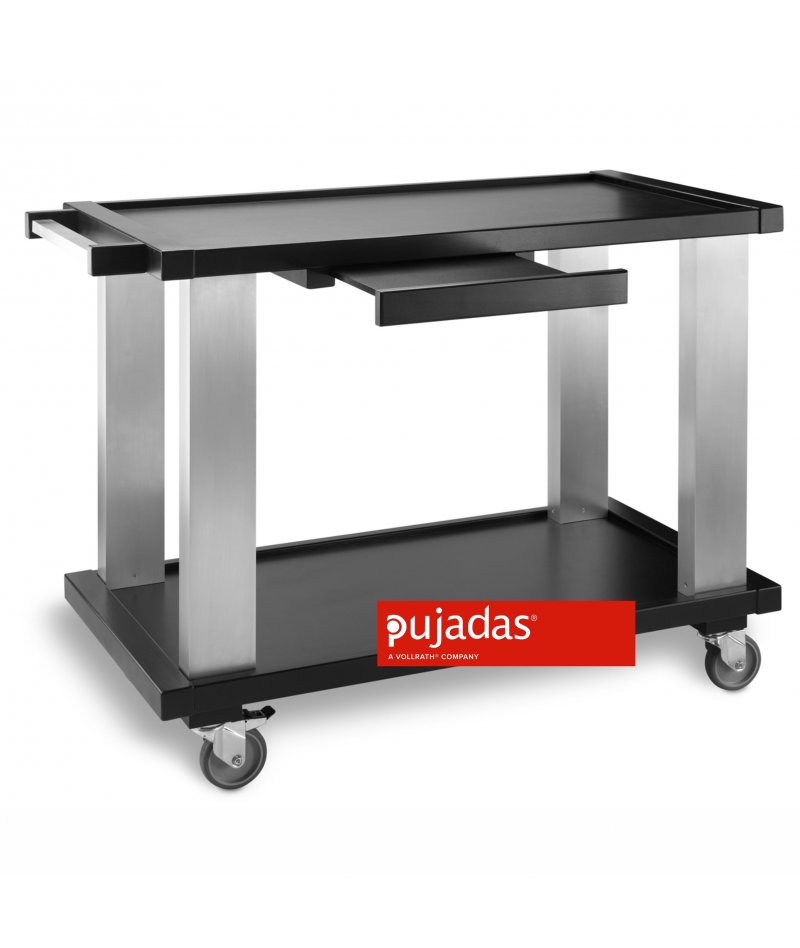 Carro madera-aluminio 2 estanterías de color negro