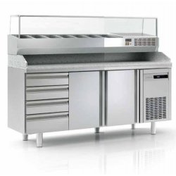 Mesa de trabajo fría para elaboración de pizza de 635lt con cajones
