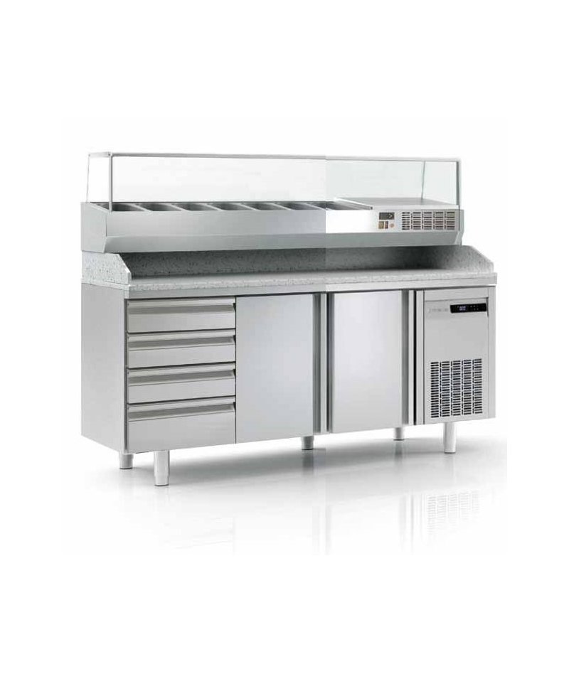 Mesa fría para pizza de 2 puertas más cajones 40x60