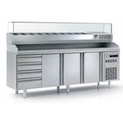 Mesa fría para pizza de 3 puertas más cajones 40x60