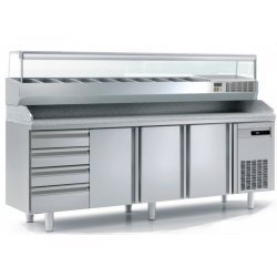 Mesa de trabajo fría de 635lt de 3 puertas más cajones 1/1