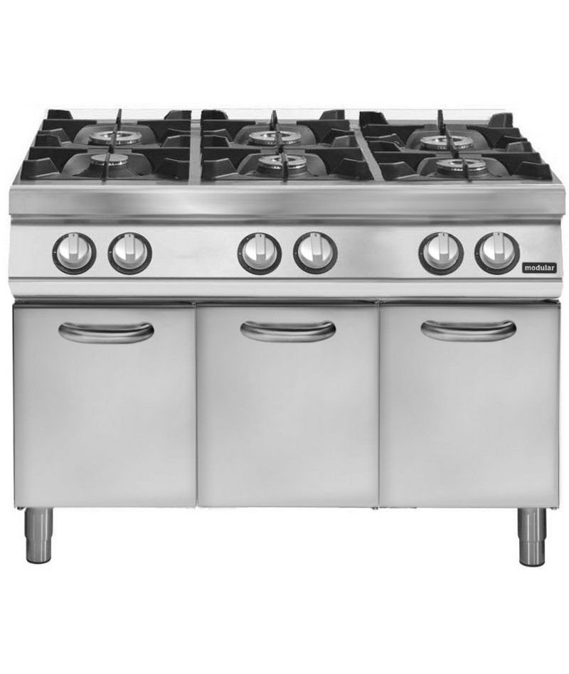 Cocina a gas 6 fuegos Fondo 700 Base con puerta Pratika