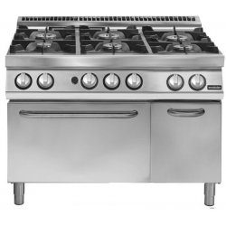 Cocina a gas de 6 fuegos sobre horno gas GN 2/1 Fondo 700 Pratika