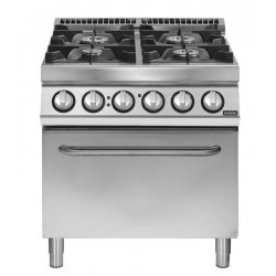 Cocina a gas de 4 fuegos sobre horno eléctrico GN 2/1 Fondo 700 Pratika