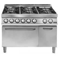 Cocina a gas 6 fuegos sobre horno eléctrico convección GN 2/1 Fondo 900 Pratika