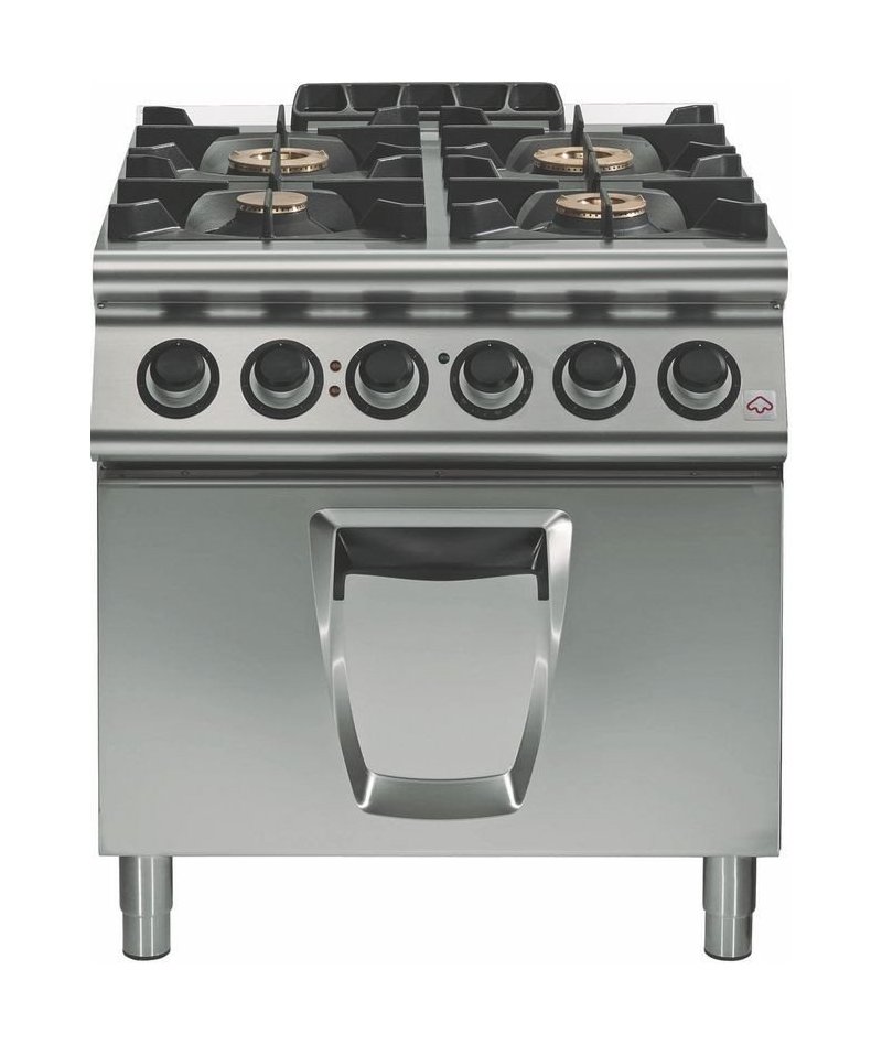 Cocina a gas a 4 fuegos Fondo 700 Base con horno eléctrico Emotion