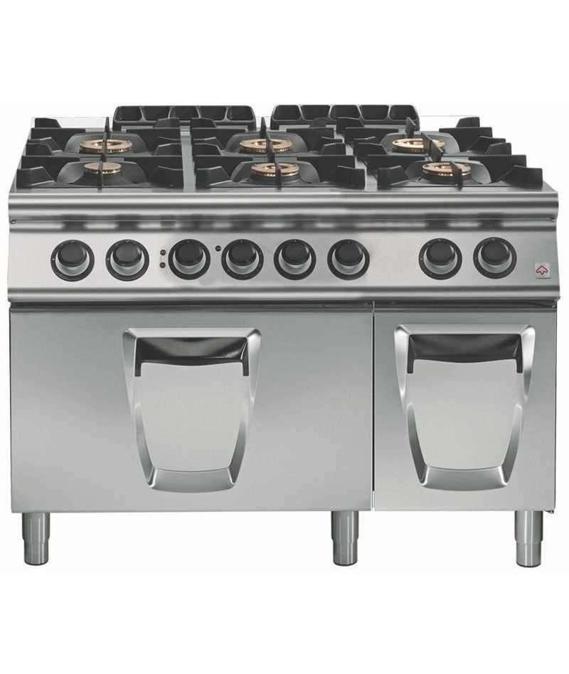 Cocina a gas 6 fuegos con horno eléctrico convección GN 2/1 Fondo 900 Emotion