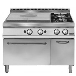 Placa radiante a gas con horno gas GN 2/1 + 2 fuegos - Fondo 700 Serie Pratika