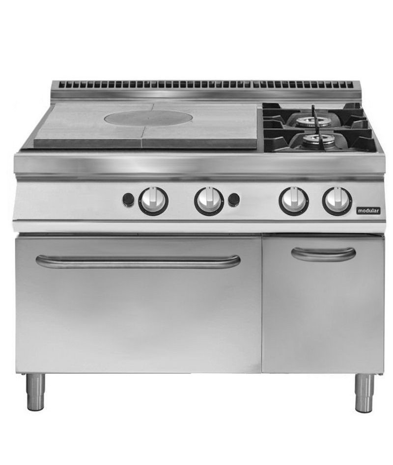 Placa radiante a gas con horno gas GN 2/1 + 2 fuegos - Fondo 700 Serie Pratika