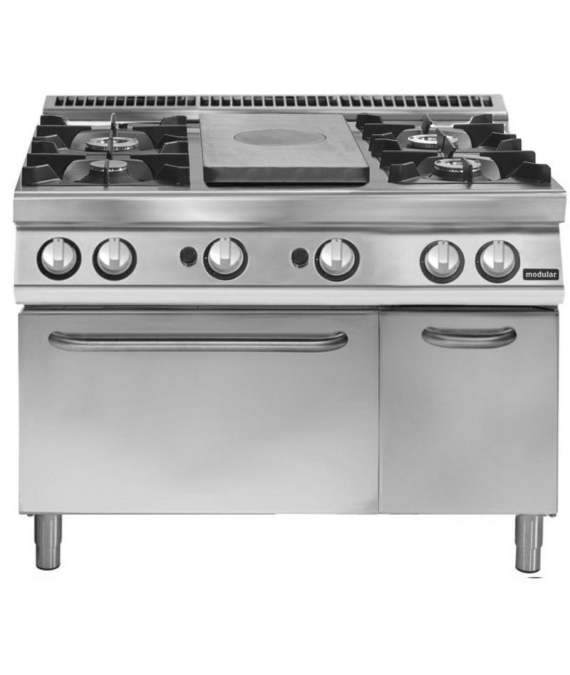 Placa radiante a gas con horno gas GN 2/1 + 4 fuegos Fondo 700 Serie Pratika