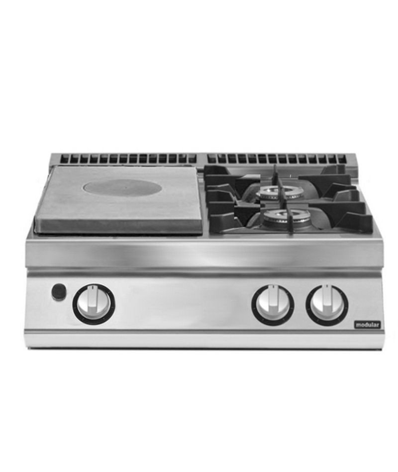 Placa radiante a gas de sobremesa + 2 fuegos Fondo 900 Serie Pratika