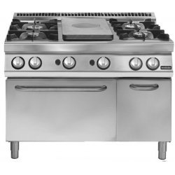 Placa radiante a gas con horno gas GN 2/1 + 4 fuegos Fondo 900 Serie Pratika