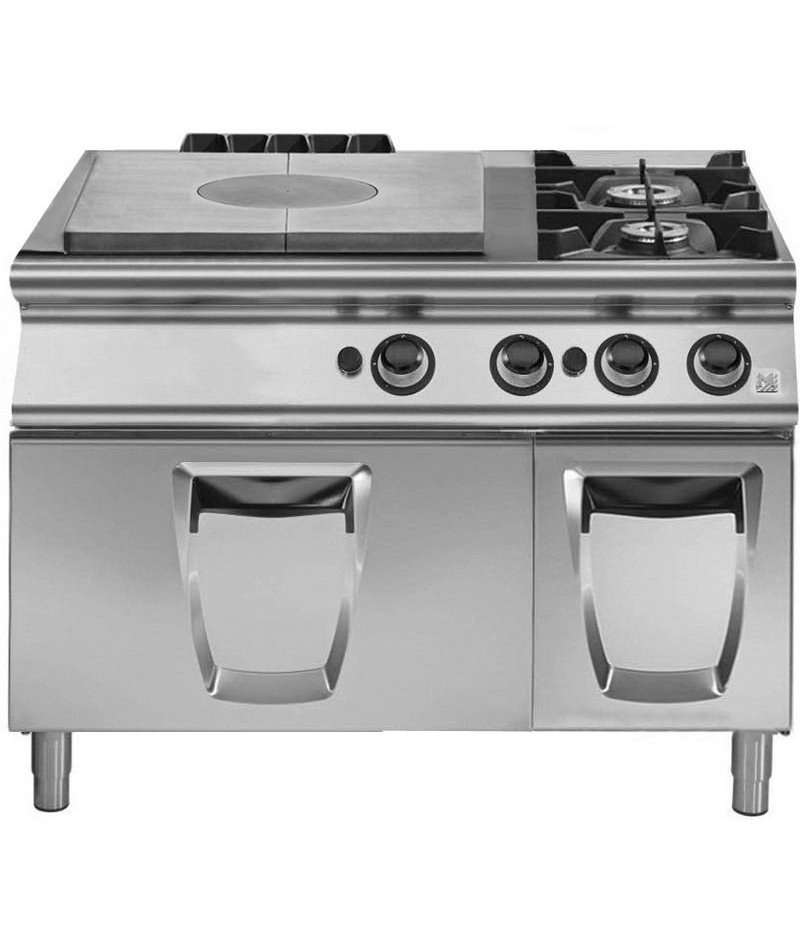 Placa radiante a gas con horno gas GN 2/1 + 2 fuegos - Fondo 700 Serie Emotion
