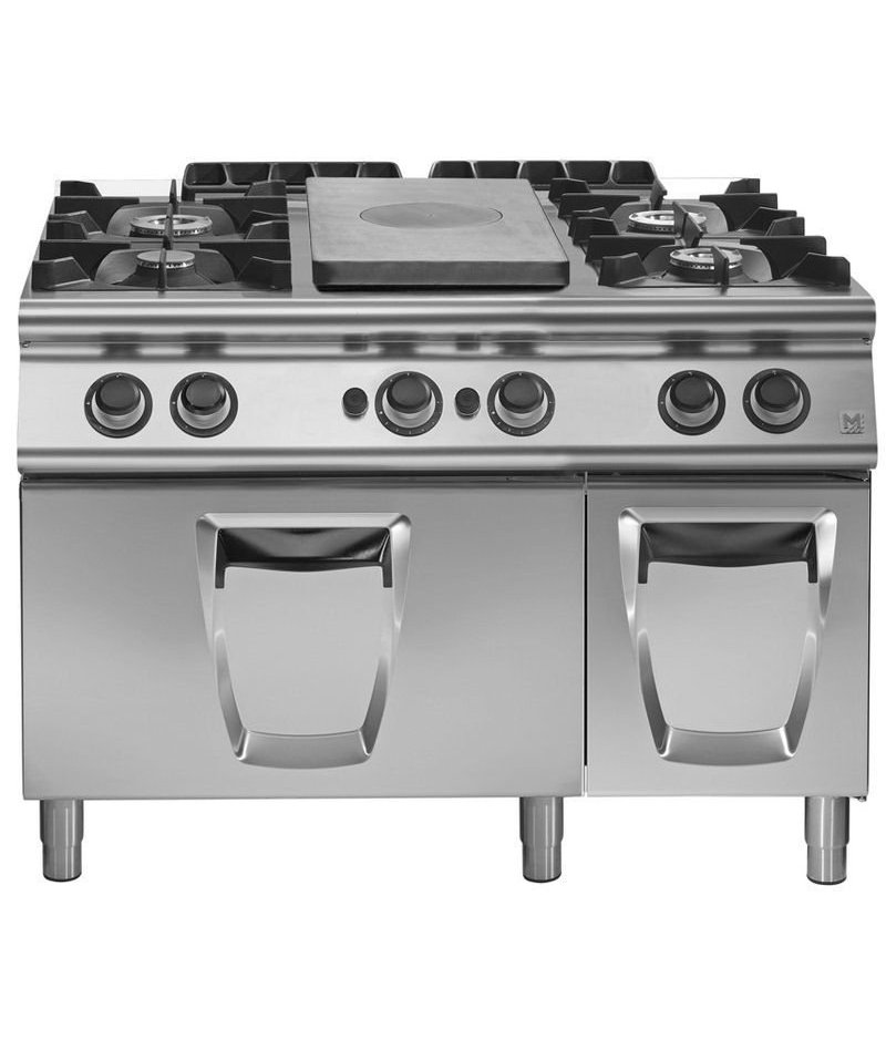 Plancha radiante a gas con horno gas GN 2/1 + 4 fuegos Fondo 700 Serie Emotion