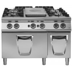 Plancha radiante a gas con horno gas GN 2/1 + 4 fuegos Fondo 900 Serie Emotion