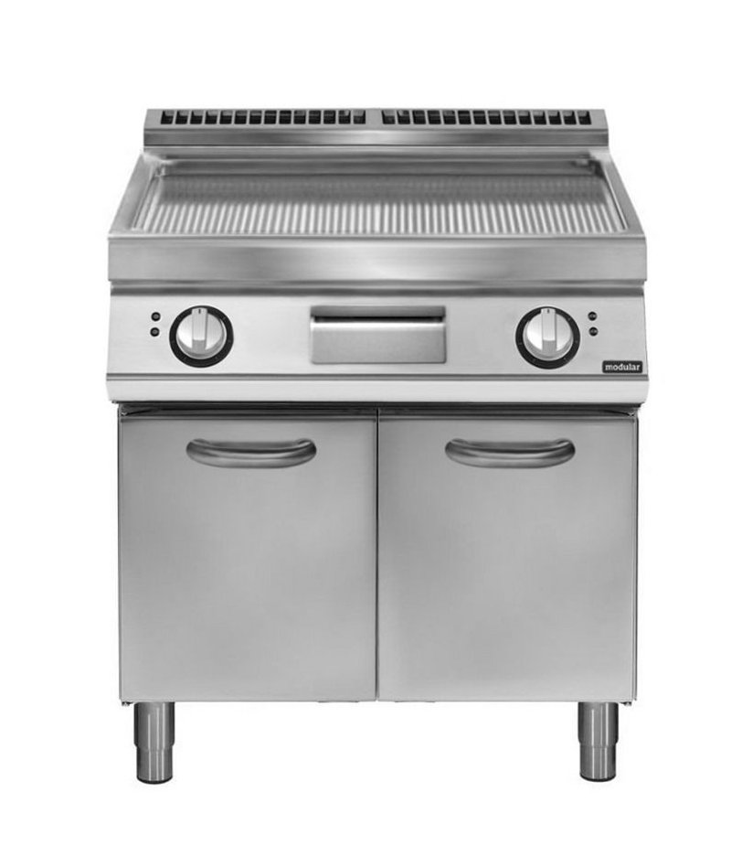 Plancha eléctrica ondulada cromada de base con puerta PK 90/80 FTRRES-CR-P