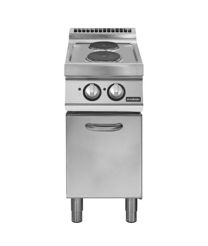 Cocina eléctrica sobre base con puertas 2 fuegos redondos Fondo 700 Pratika