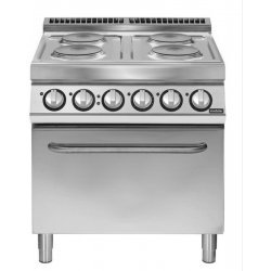 Cocina eléctrica 4 fuegos redondos con horno eléctrico GN 2/1 4x2,6 kW Fondo 700 Pratika