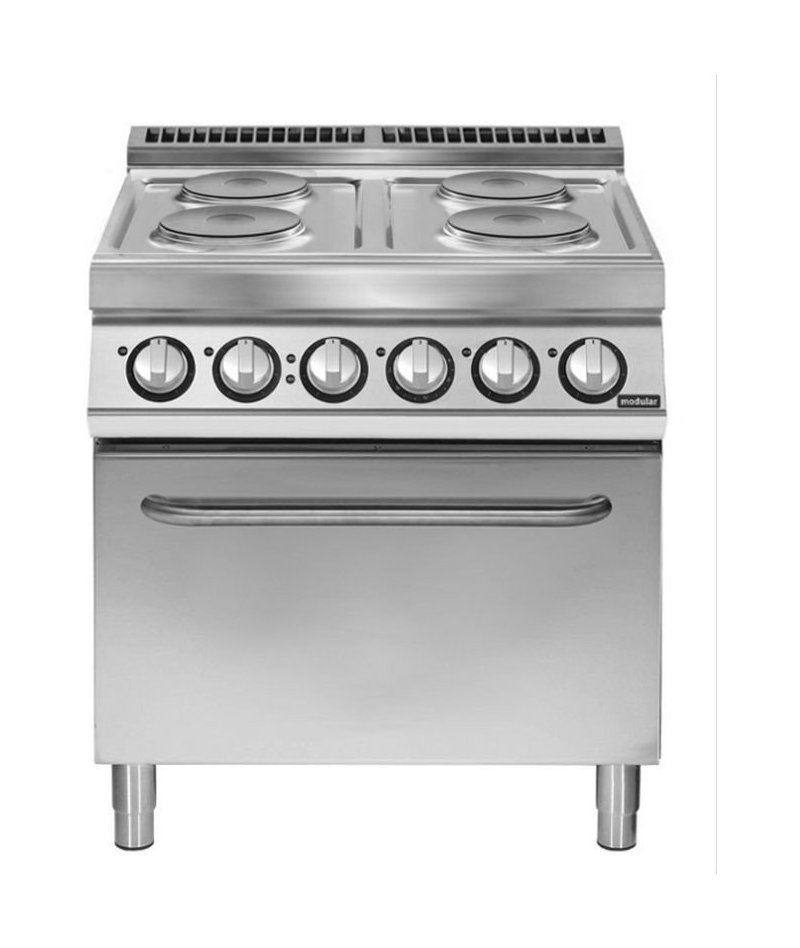 Cocina eléctrica 4 fuegos redondos con horno eléctrico GN 2/1 4x2,6 kW Fondo 700 Pratika