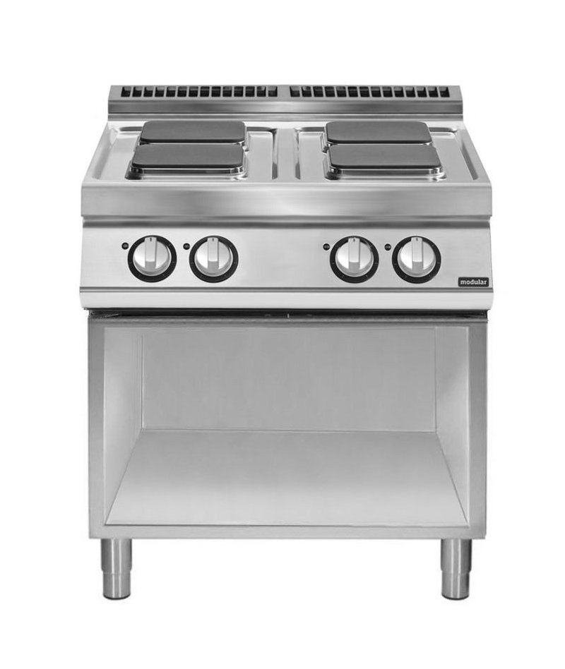 Cocina eléctrica de base abierta 4 fuegos cuadrados Fondo 700 Pratika