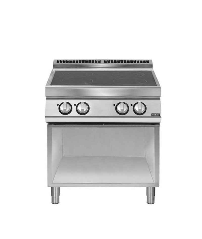 Cocina inducción sobre base con abierta 4 zonas de cocción Ø 220 Fondo 700 Pratika