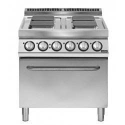 Cocina eléctrica 4 fuegos cuadrados con horno eléctrico GN 2/1 Fondo 900 Pratika