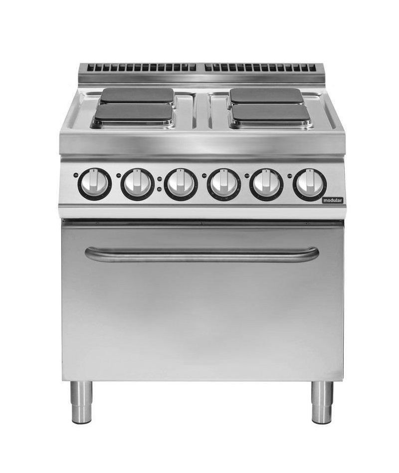 Cocina eléctrica 4 fuegos cuadrados con horno eléctrico GN 2/1 Fondo 900 Pratika