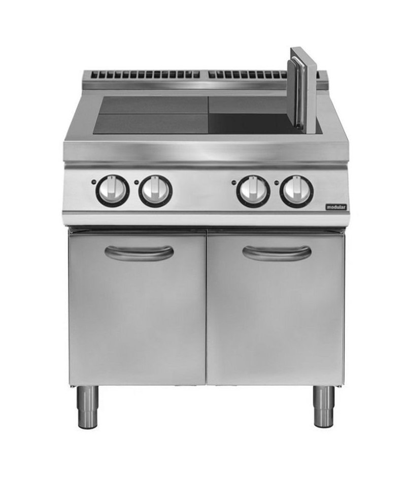 Cocina eléctrica con 4 planchas basculantes sobre base con puerta Fondo 900 Pratika