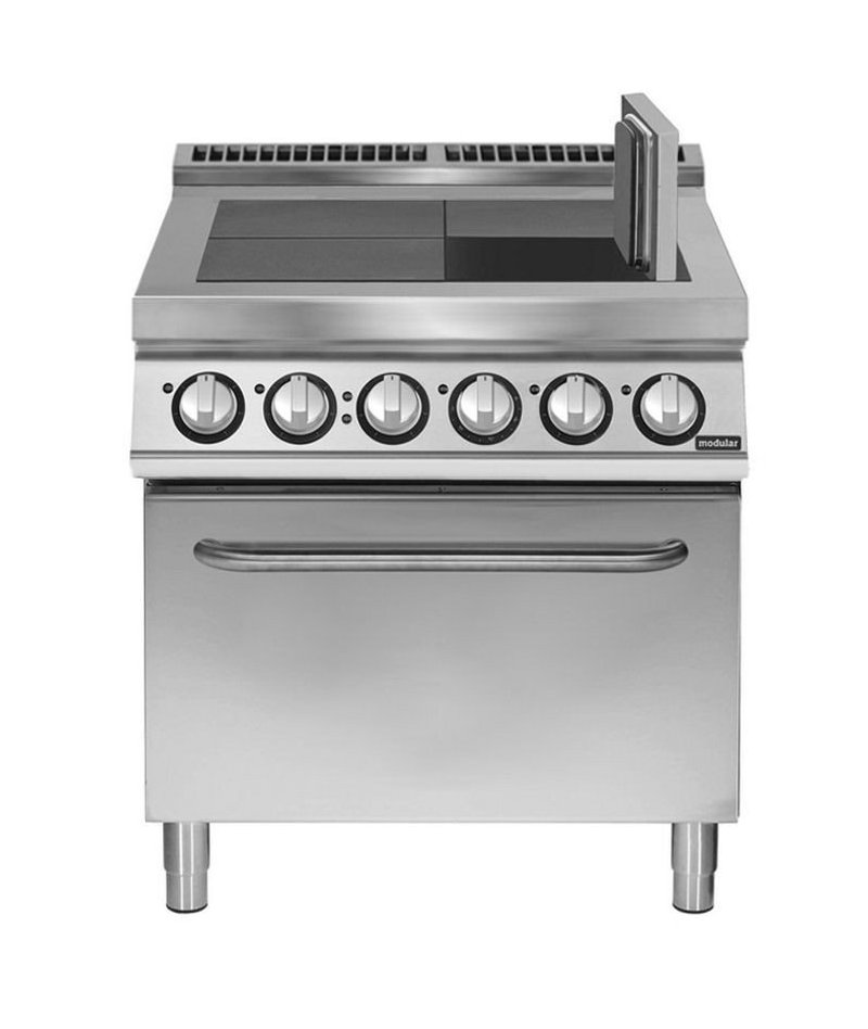 Cocina eléctrica 4 planchas basculantes con horno eléctrico convección Fondo 900 Pratika