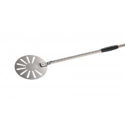 Paletino para horno de pizza redonda perforada en acero inox de 20cm de diámetro y mango de 150cm