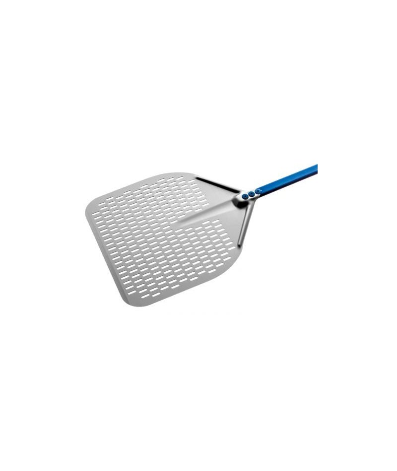 Pala para horno de pizza en aluminio anodizado rectangular perforada de 33cm y mango de 150cm