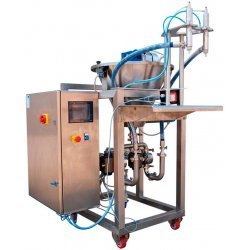 Dosificadora llenadora volumétrica de doble cabezal con mesa