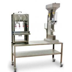 Sistema compuesto de llenadora de botellas + taponadora neumática con carga tapones manual