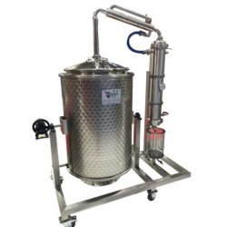 Destilador de aceites esenciales industrial con cuba basculante de 250Lt y carro para flores, hierbas y frutas