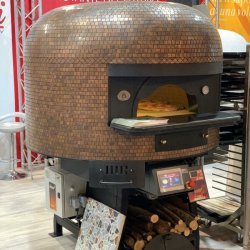 Horno giratorio para pizza Napolitana a leña, gas, pellets o combinado. Mosaico cobre