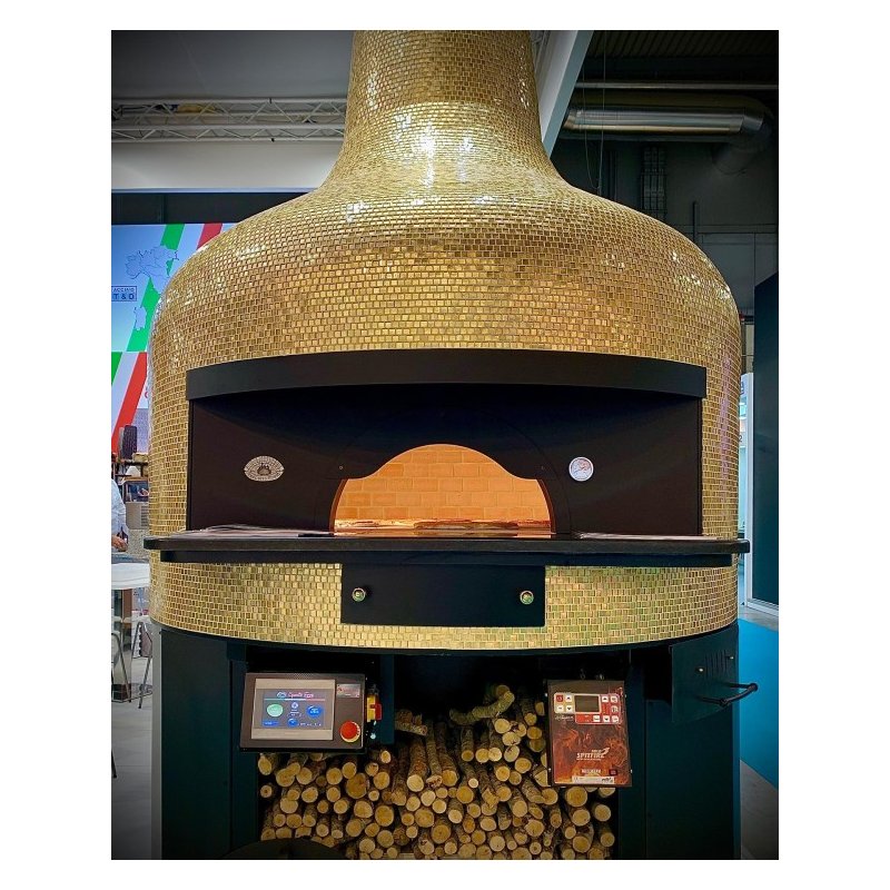 Horno rotativo para pizza Napolitana a leña, gas, pellets o combinado. Vulcano mosaico oro