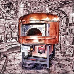 Horno rotativo para pizza Napolitana a leña, gas, pellets o combinado. Cobre tradicion