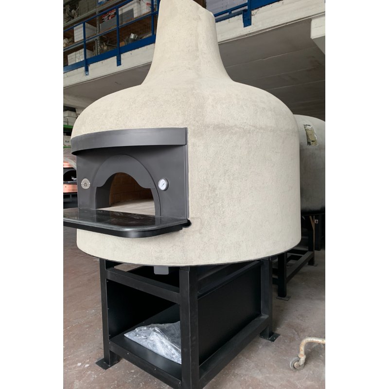 Horno rotativo para pizza Napolitana a leña, gas, pellets o combinado. Vulcano enfoscado blanco