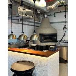 Horno rotativo para pizza Napolitana a leña, gas, pellets o combinado. Vulcano enfoscado blanco