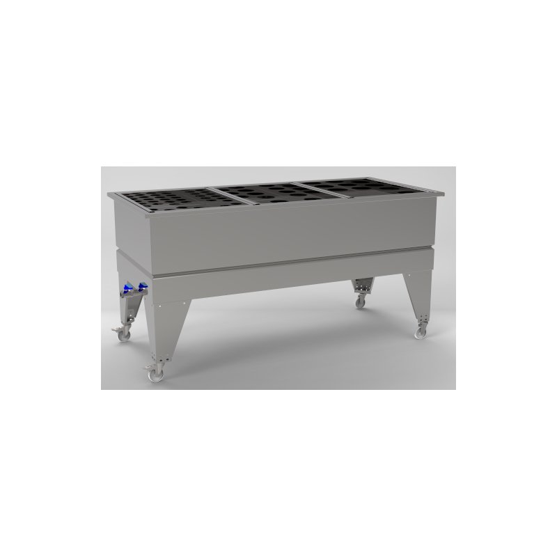 Mesa para distribución de cuajada, preprensado en moldes y calentamiento de queso de 240x80cm