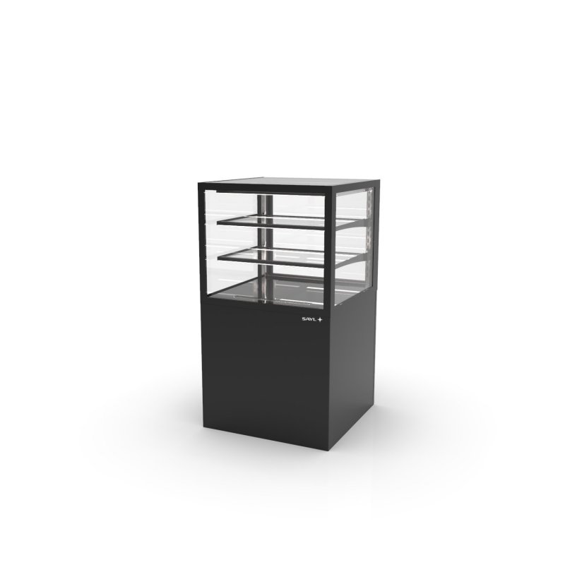 Vitrina neutra Integra IN60/50-110N -B- negra con 2 estantes de cristal y luz LED para productos sin refrigeración