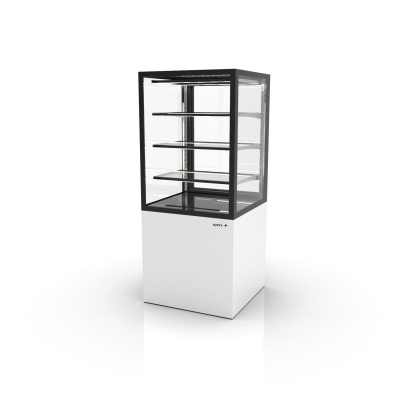 Vitrina neutra Integra IN60/80-140N blanca con 3 estantes de cristal y luz LED para productos sin refrigeración