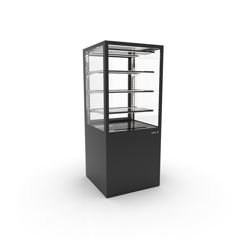 Vitrina neutra profesional Integra IN60/80-140N -B- en negro con 3 estantes de cristal e iluminación LED